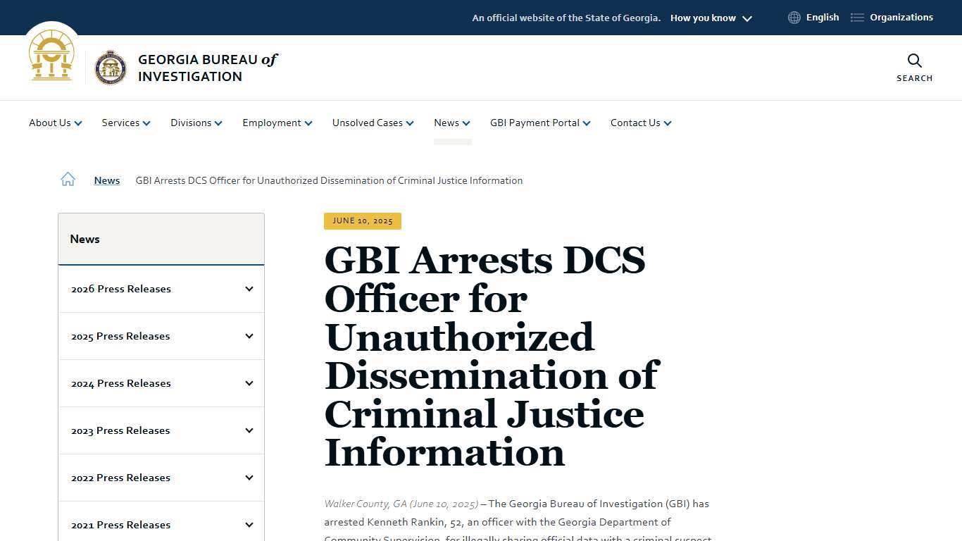 GBI Arrests DCS Officer for Unauthorized Dissemination of Criminal Justice Information Georgia Bureau of Investigation